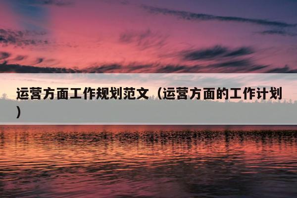 运营方面工作规划范文(运营方面的工作计划)